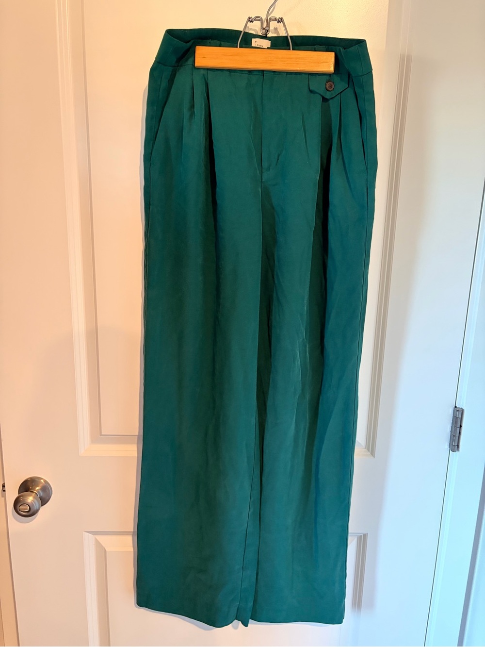 Wide-Leg Teal Front Pleat Trouser Pants